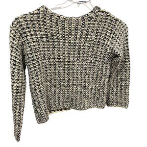 DKNY Black & White Textured Knit Sweater L Cotton Wool Blend Long Sleeve 72k
